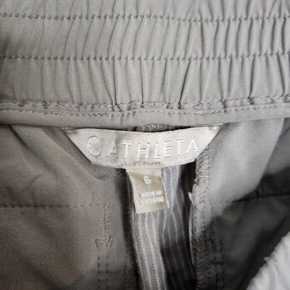 Athleta 100% Linen Elastic Pull On Grey Pants Sz 6 Beachy Resort Travel - Picture 8 of 11